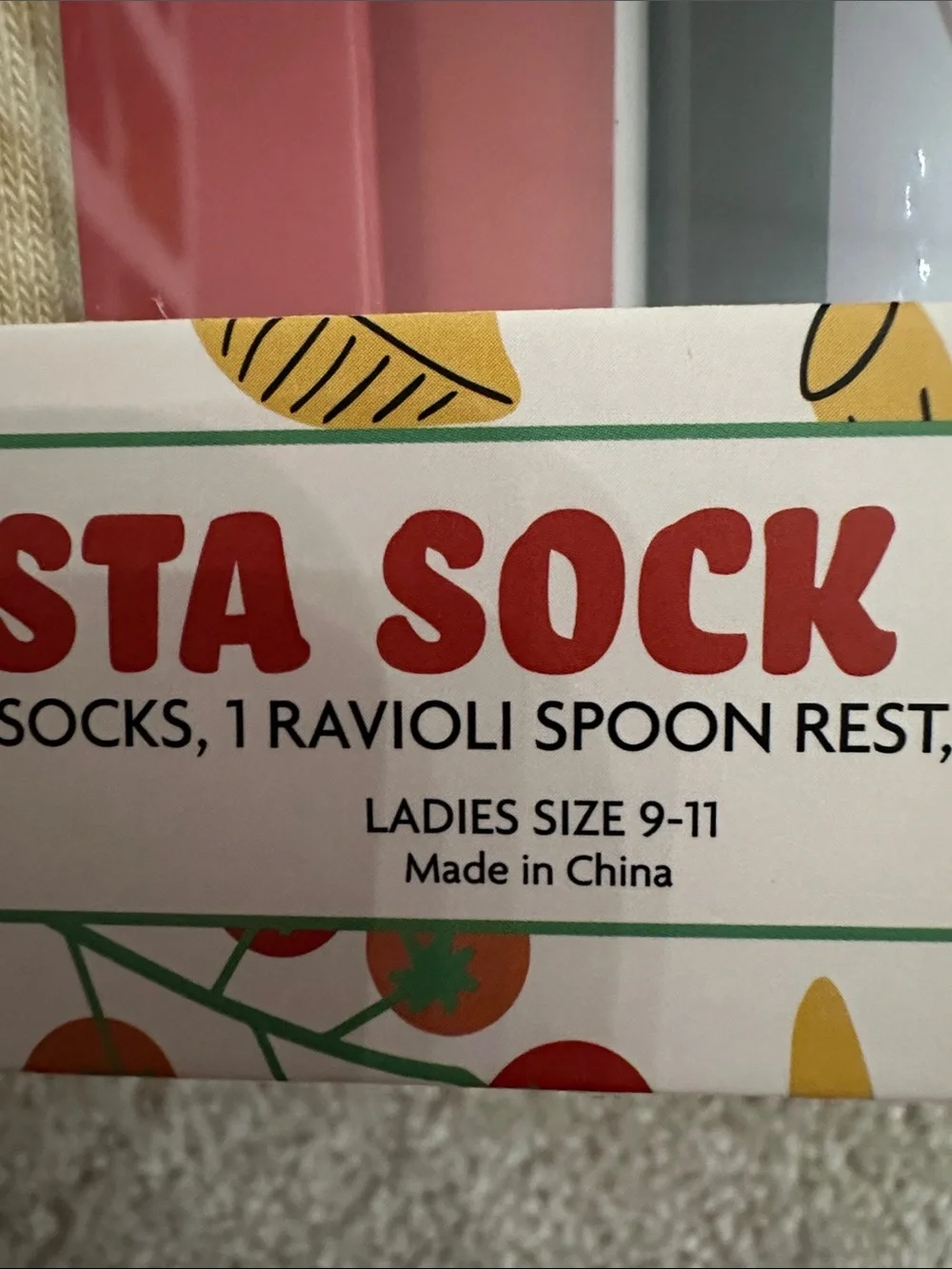 Pasta Sock Set — Yellow & Red Crew Socks with Novelty Utensil Accessories